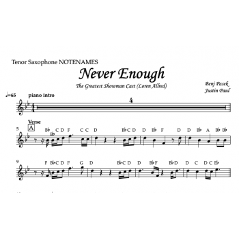 Never Enough, Loren Allred (The Greatest Showman) - Tenor Saxophone (Bb-Instrument) [NOTENAMES]